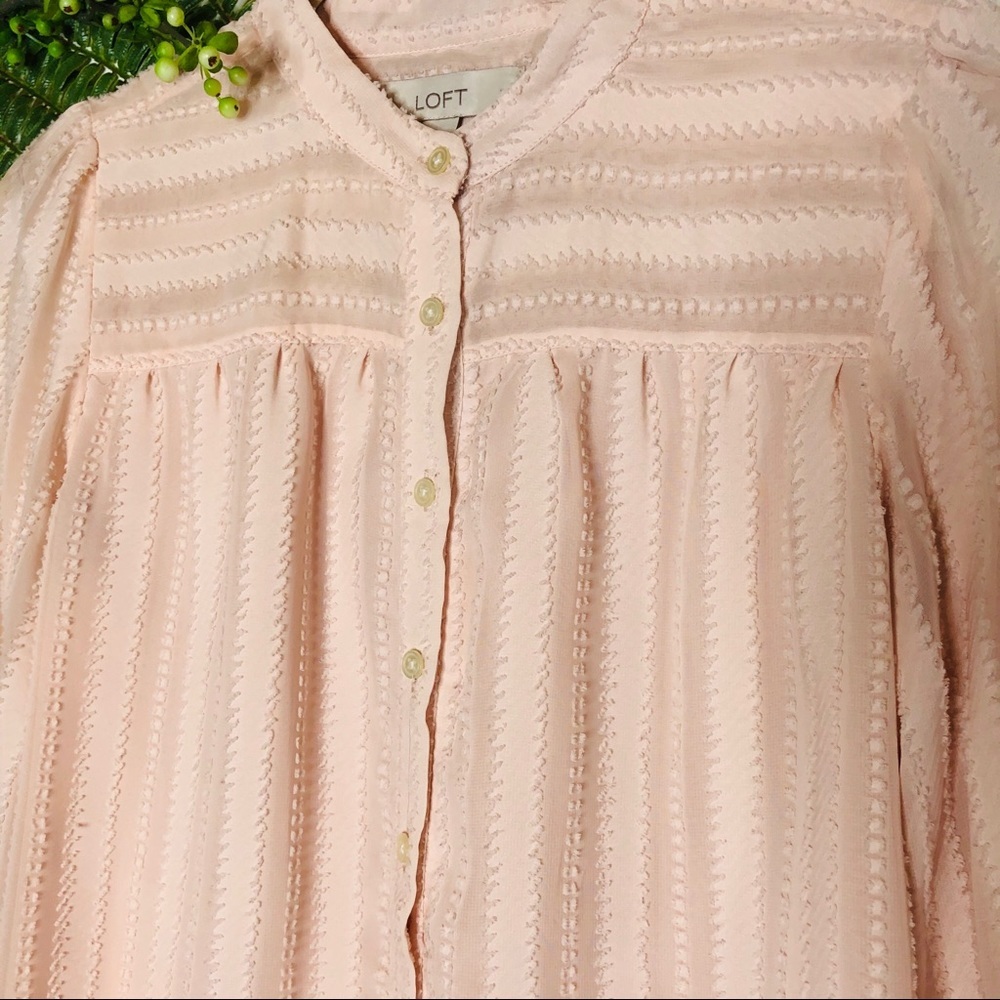 LOFT light pink peach Swiss dot blouse